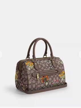 Coach Medium Rowan Signature jaquard Floral embroidered Satchel Gold Hardware